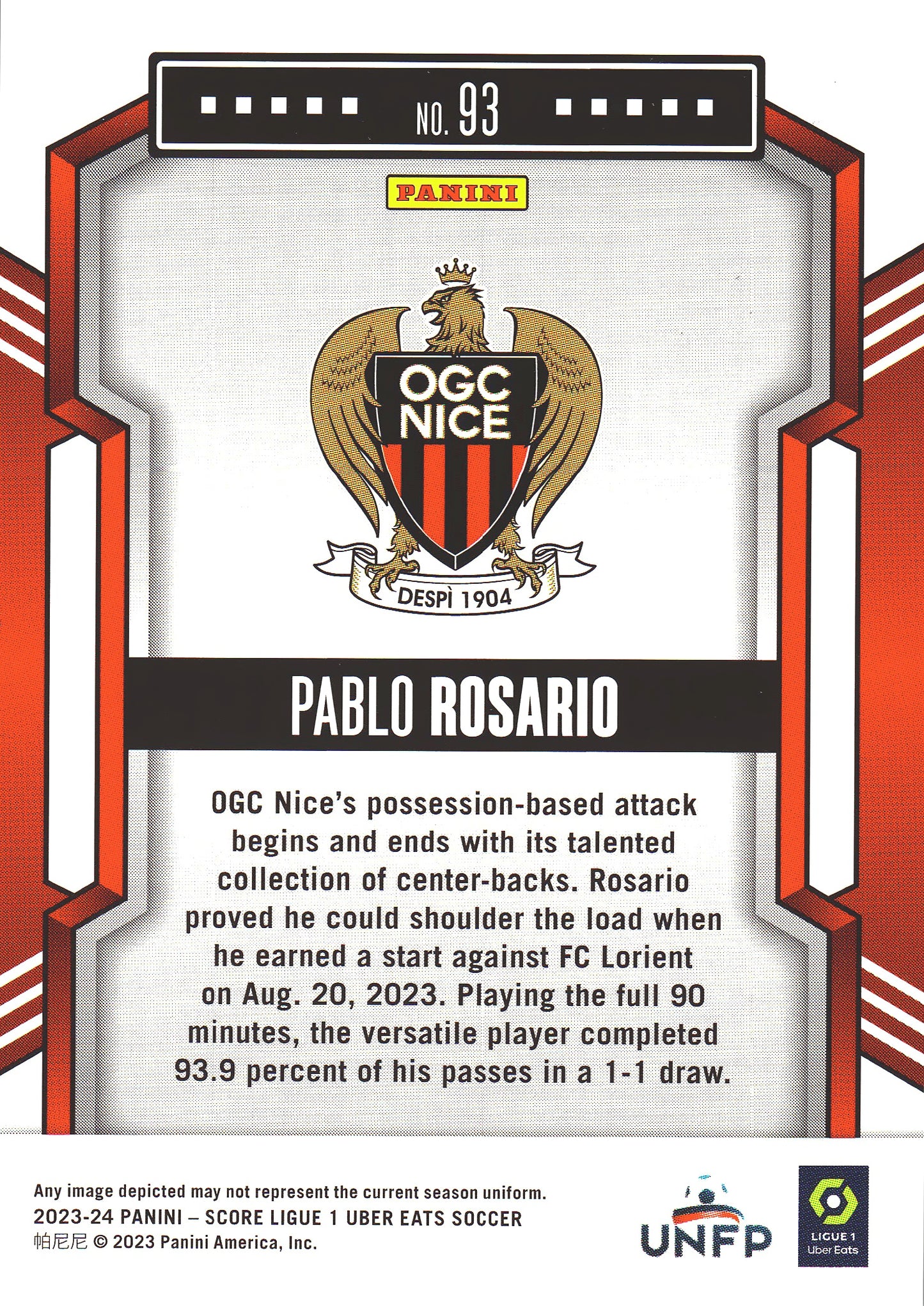 2023 Panini Score Ligue 1 Teal Swirl /15 Pablo Rosario #93 OGC Nice
