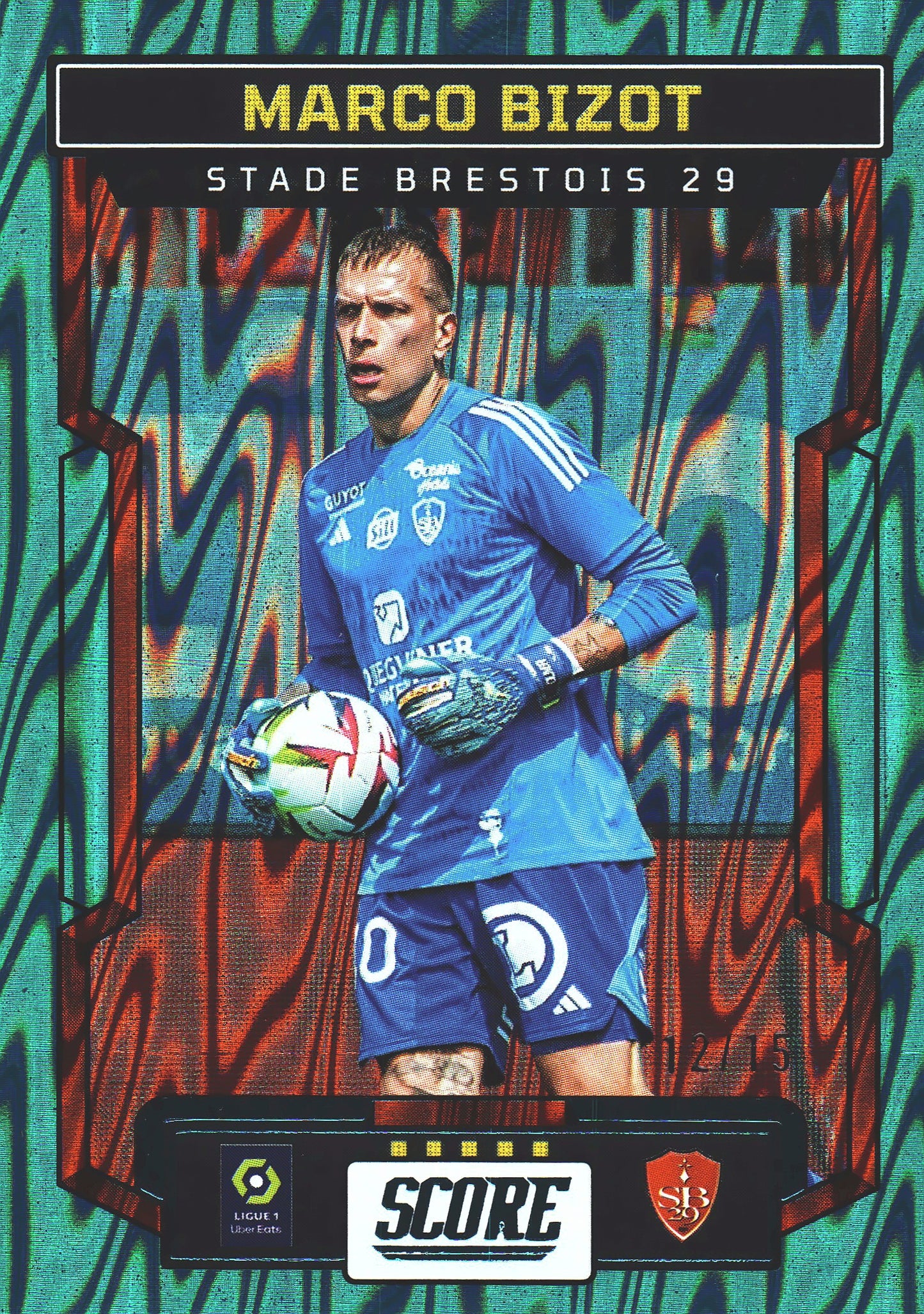 2023 Panini Score Ligue 1 Teal Swirl /15 Marco Bizot #166 Stade Brestois