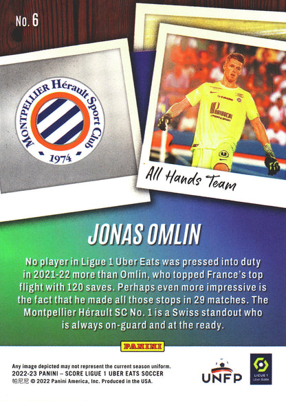2022 Panini Score Ligue 1 All Hands Team Jonas Omlin #6 Montpellier Herault SC