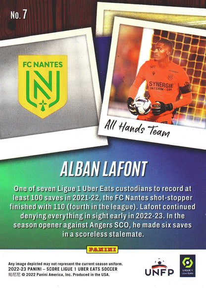 2022 Panini Score Ligue 1 All Hands Team Alban Lafont #7 FC Nantes