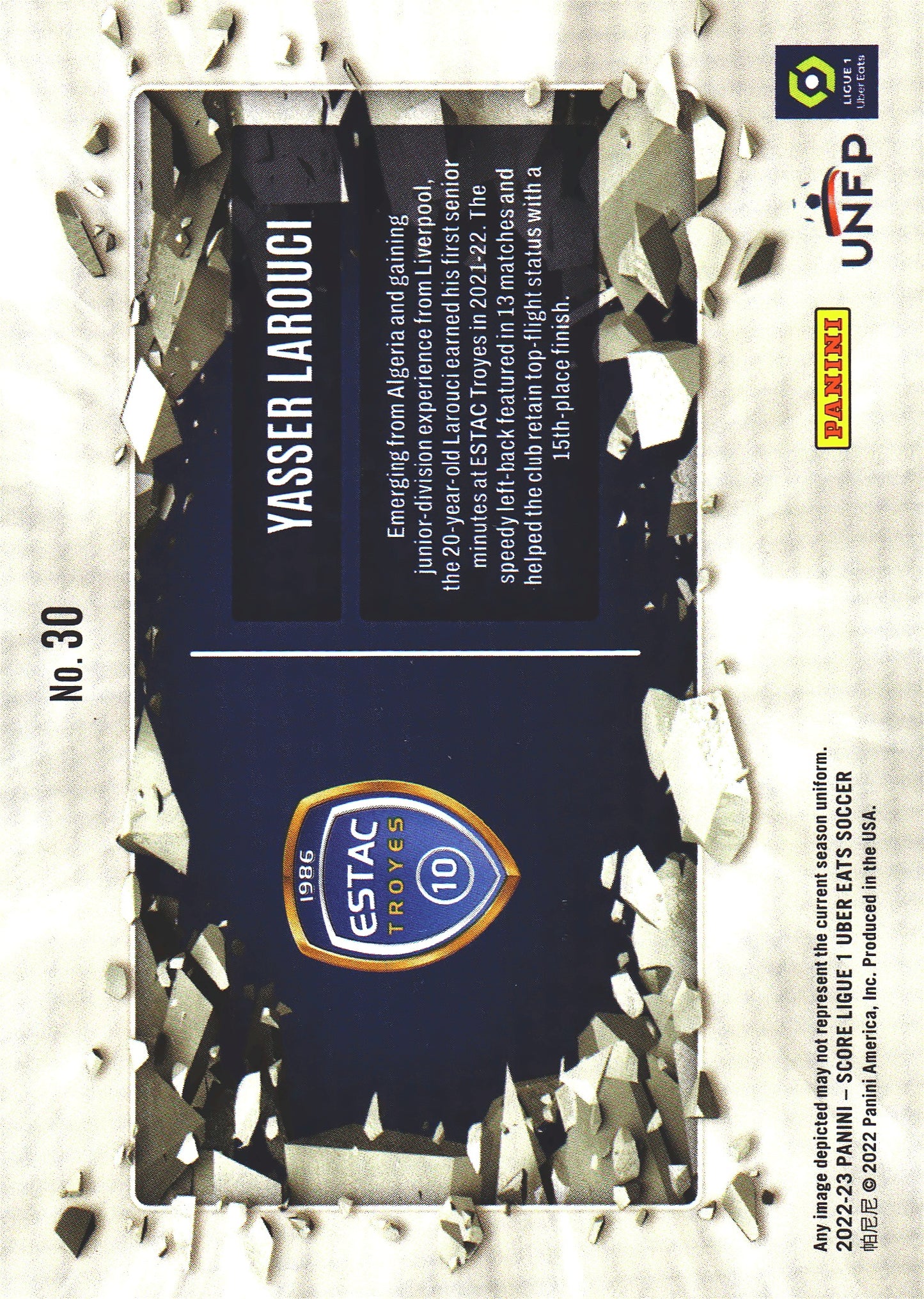 2022 Panini Score Ligue 1 Breakthrough Yasser Larouci RC #30 ESTAC Troyes