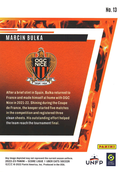 2022 Panini Score Ligue 1 Hot Rookies Marcin Bulka RC #13 OGC Nice