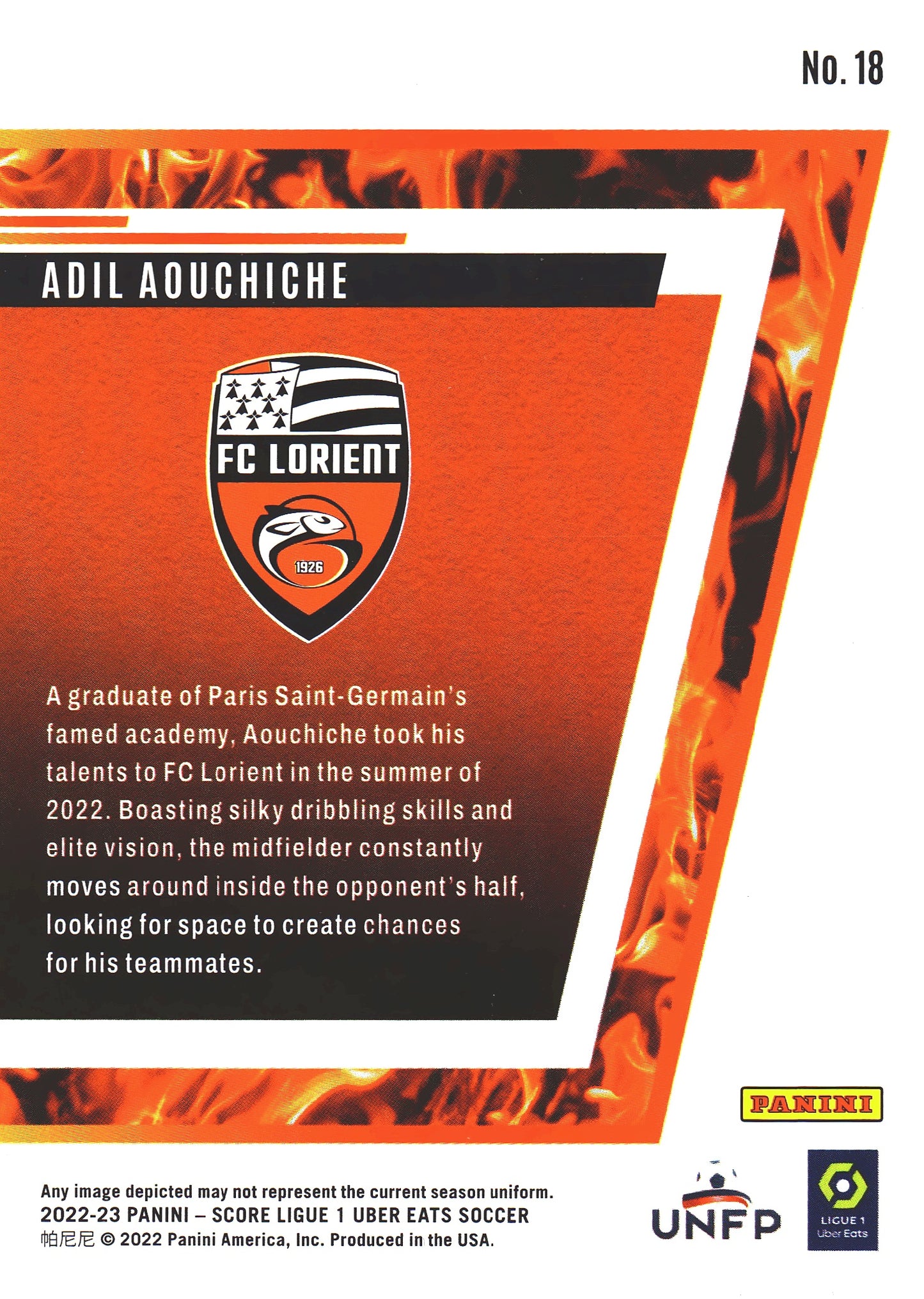 2022 Panini Score Ligue 1 Hot Rookies Adil Aouchiche RC #18 FC Lorient