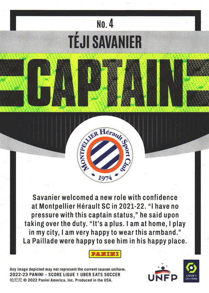 2022 Panini Score Ligue 1 Captain Teji Savanier #4 Montpellier Herault SC