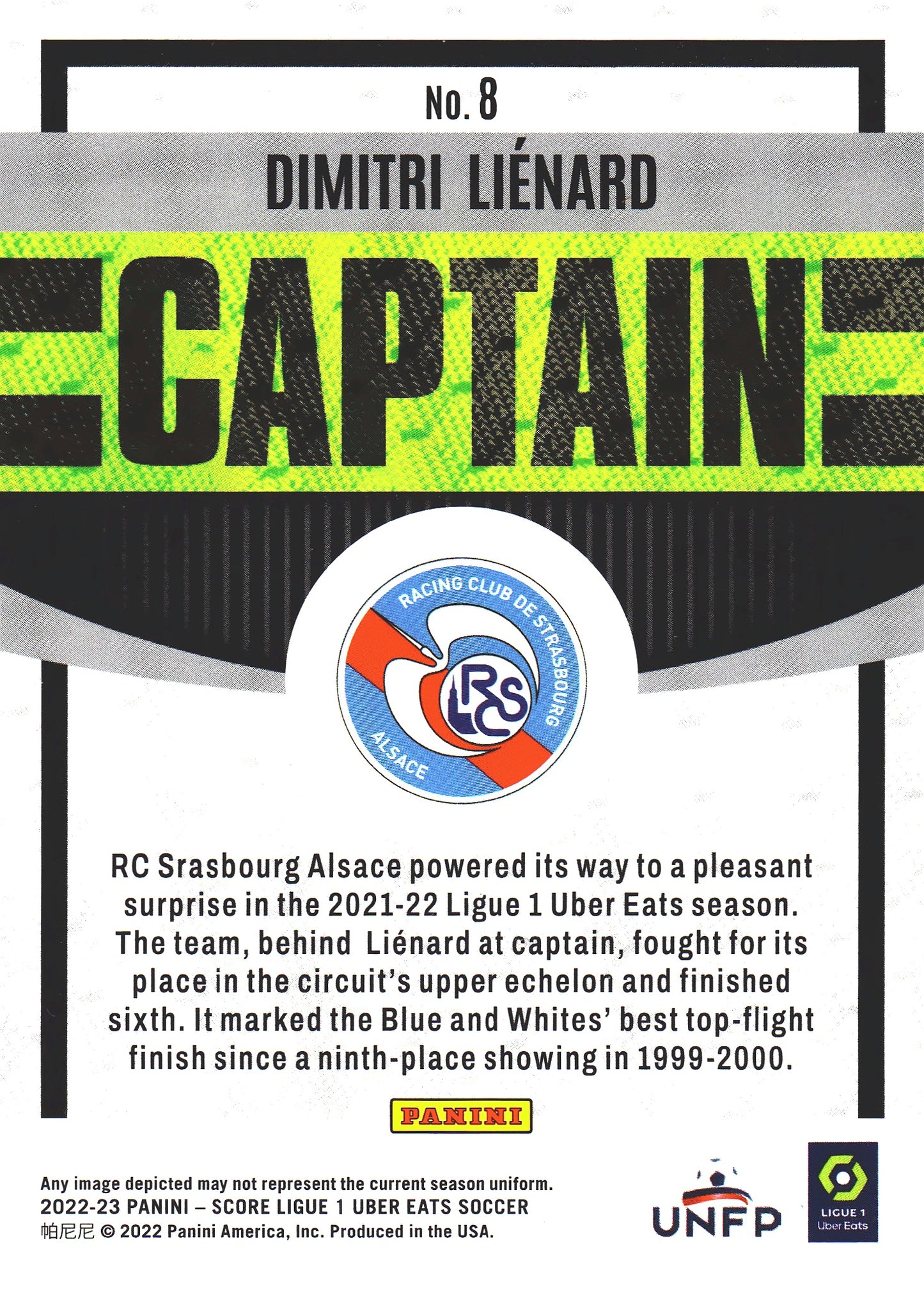 2022 Panini Score Ligue 1 Captain Dimitri Lienard #8 RC Strasbourg