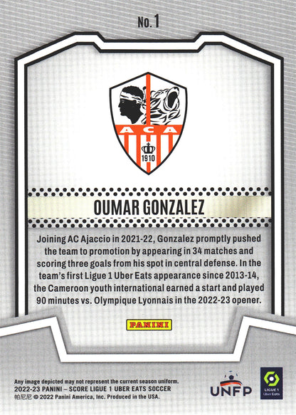 2022 Panini Score Ligue 1 Score Team Oumar Gonzalez RC #1 AC Ajaccio