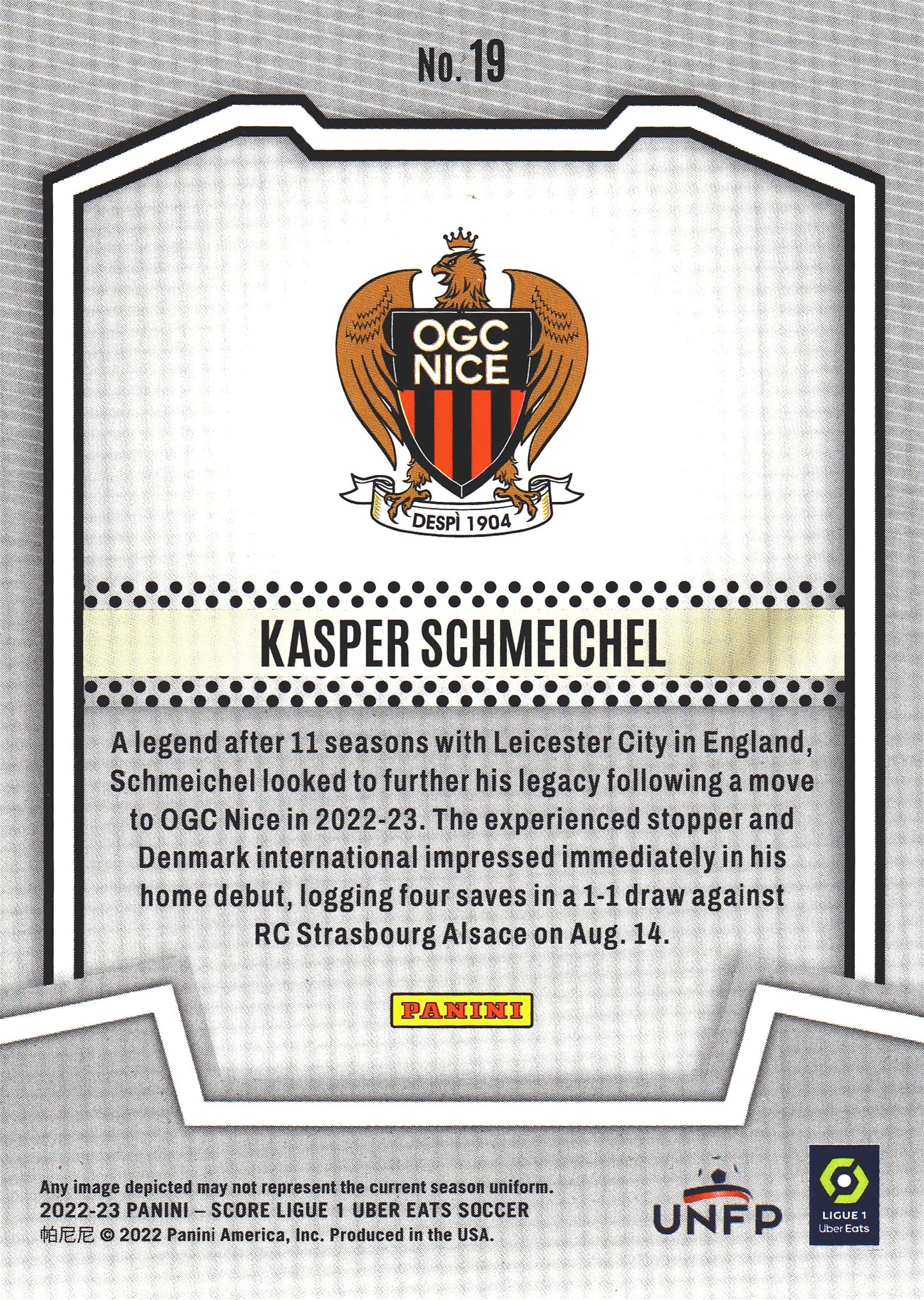 2022 Panini Score Ligue 1 Score Team Kasper Schmeichel #19 OGC Nice