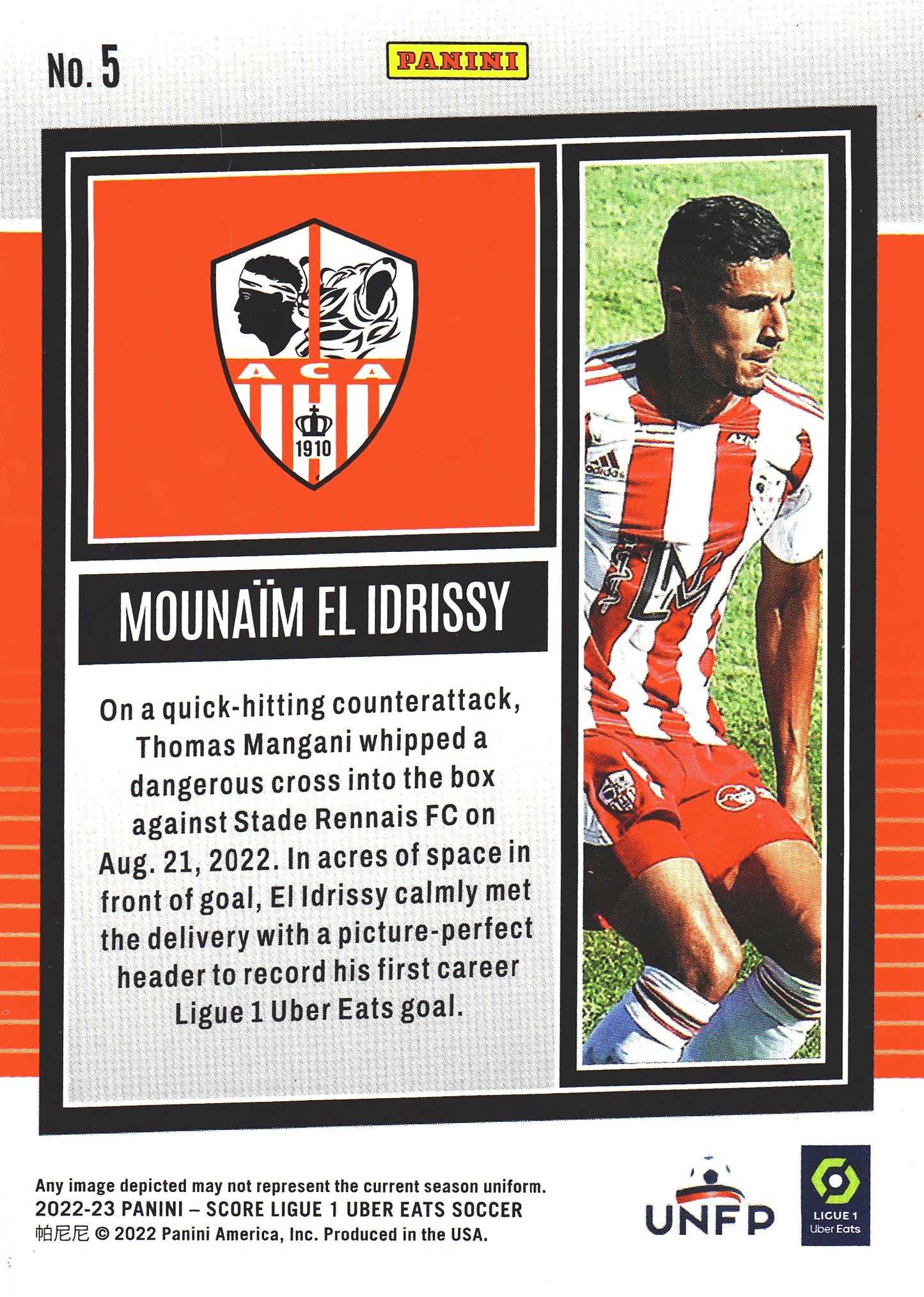 2022 Panini Score Ligue 1 Swirl Mounaïm RC El Idrissy #5 AC Ajaccio