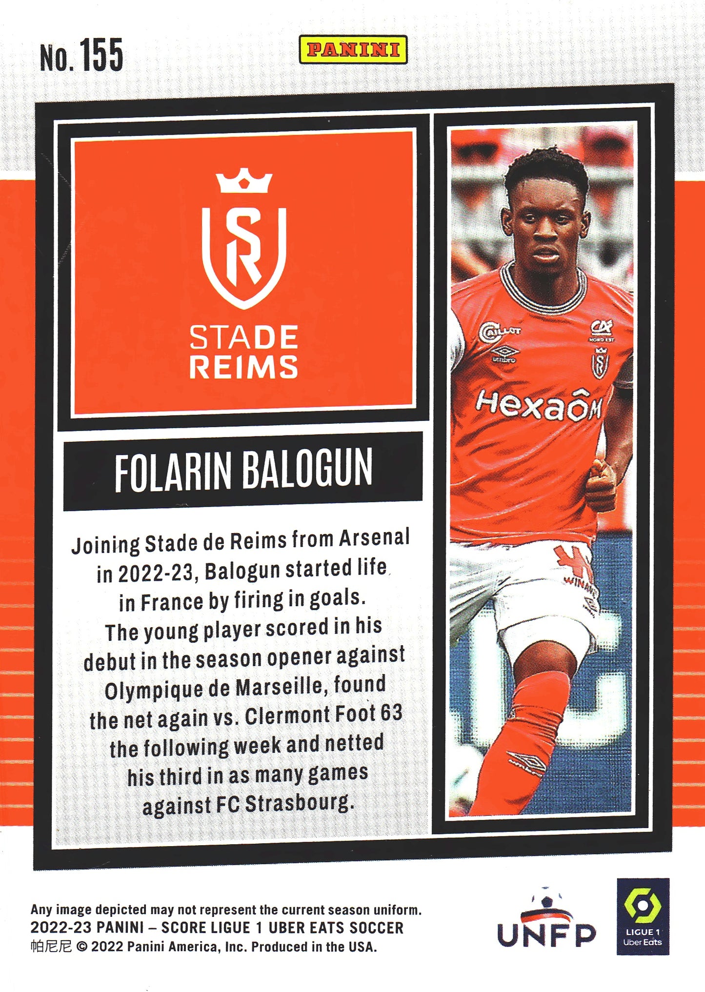 2022 Panini Score Ligue 1 Swirl Folarin Balogun #155 Stade de Reims