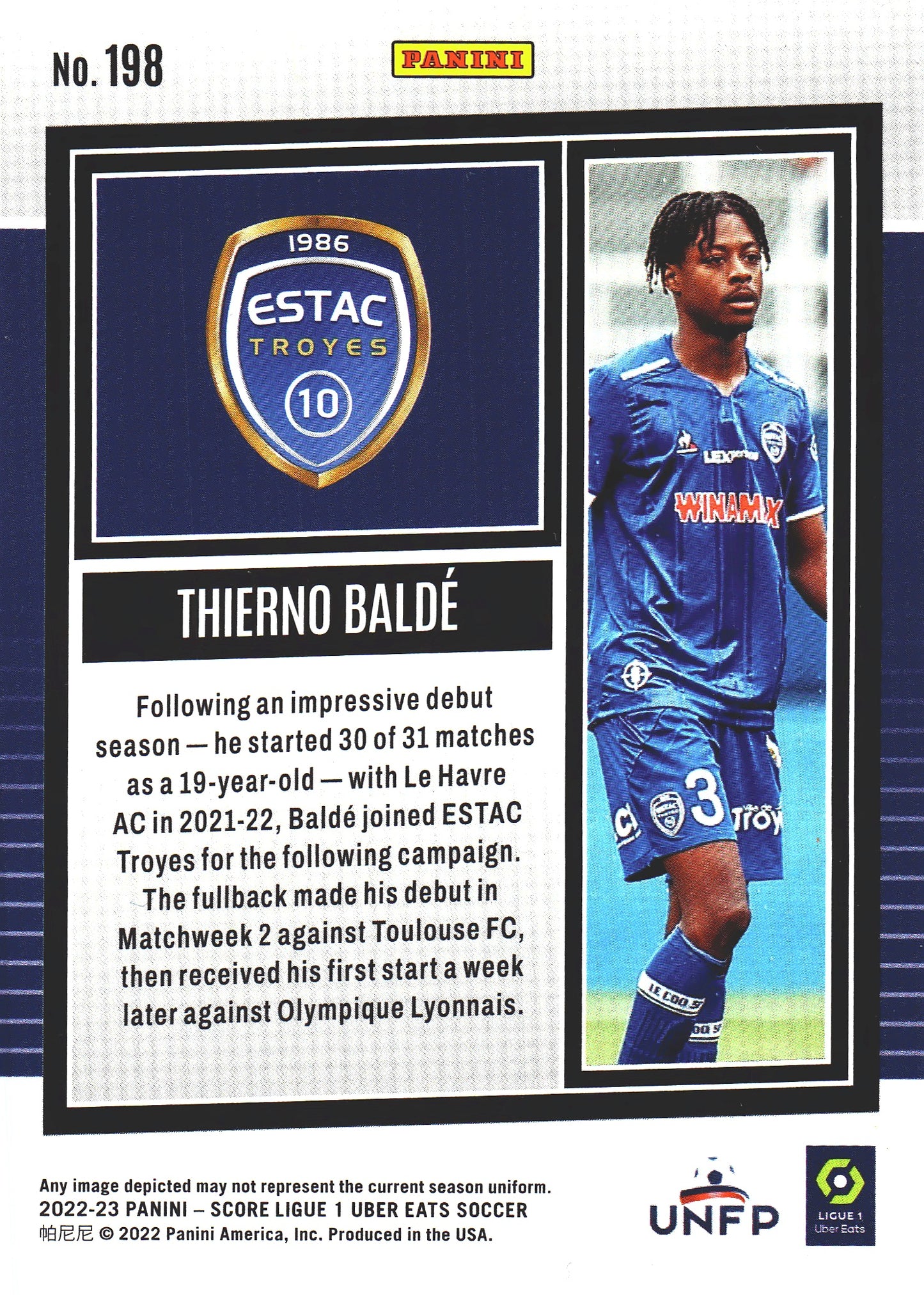 2022 Panini Score Ligue 1 Swirl RC Thierno Baldé #198 ESTAC Troyes