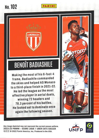 2022 Panini Score Ligue 1 Pink Swirl /45 Benoit Badiashile #102 AS Monaco