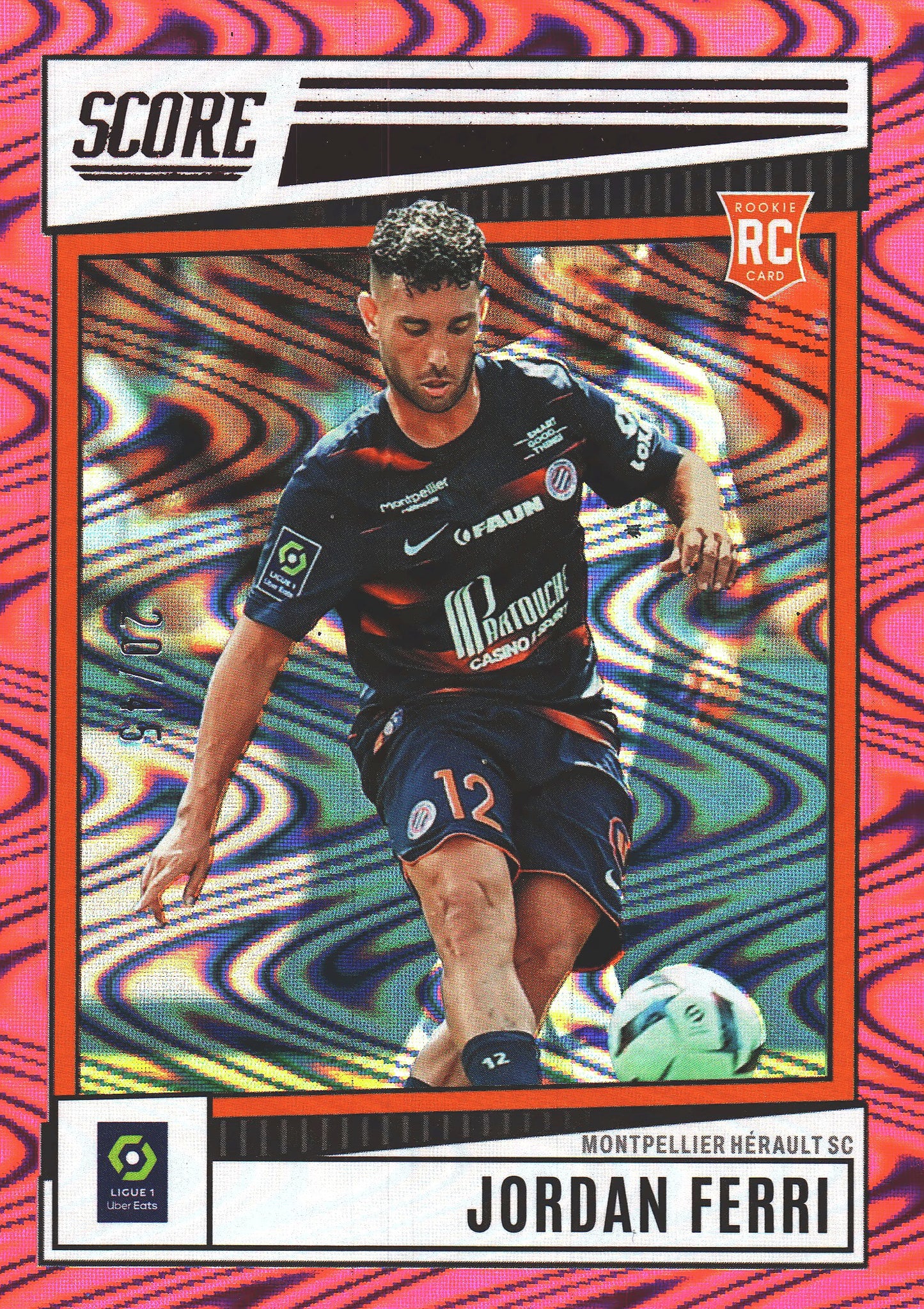 2022 Panini Score Ligue 1 Pink Swirl /45 Jordan Ferri RC #114 Montpellier Herault SC
