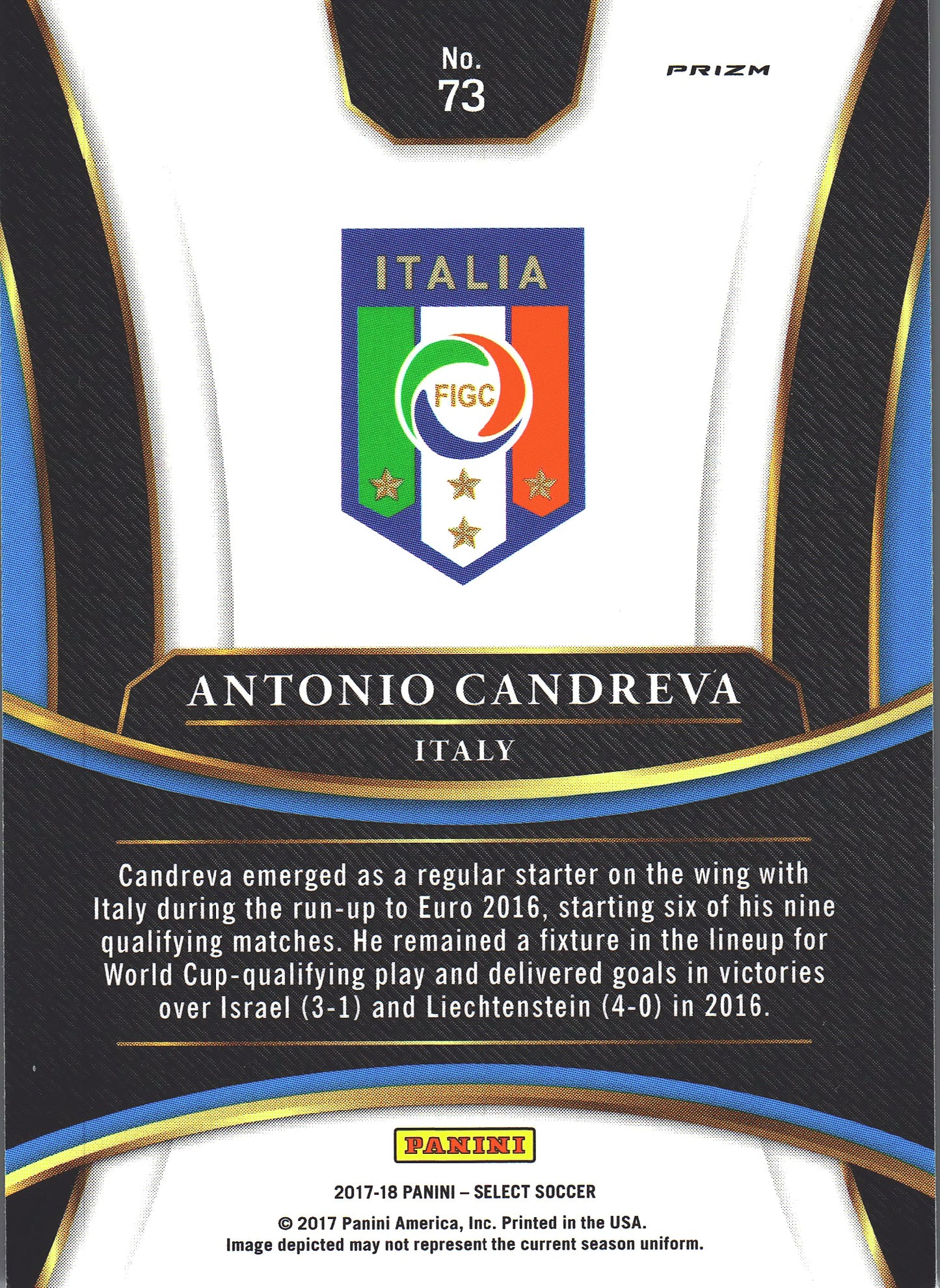 2017 Panini Select Antonio Candreva #73 Italie Orange White Purple Mojo Prizm