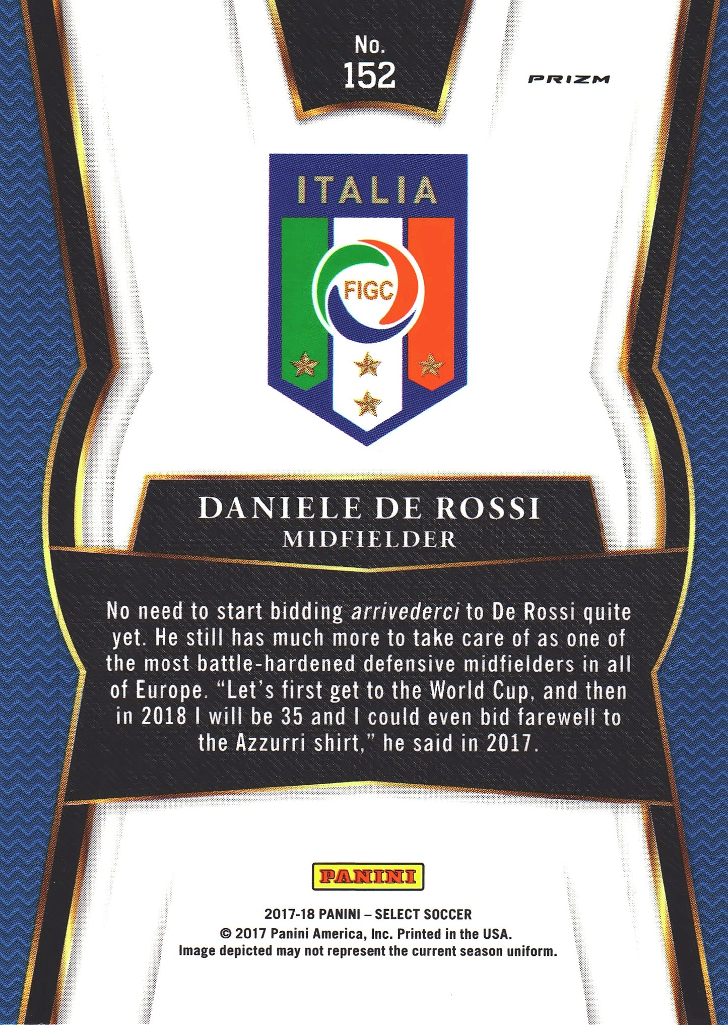 2017 Panini Select Daniele De Rossi #152 Italie Multi-Color Prizm