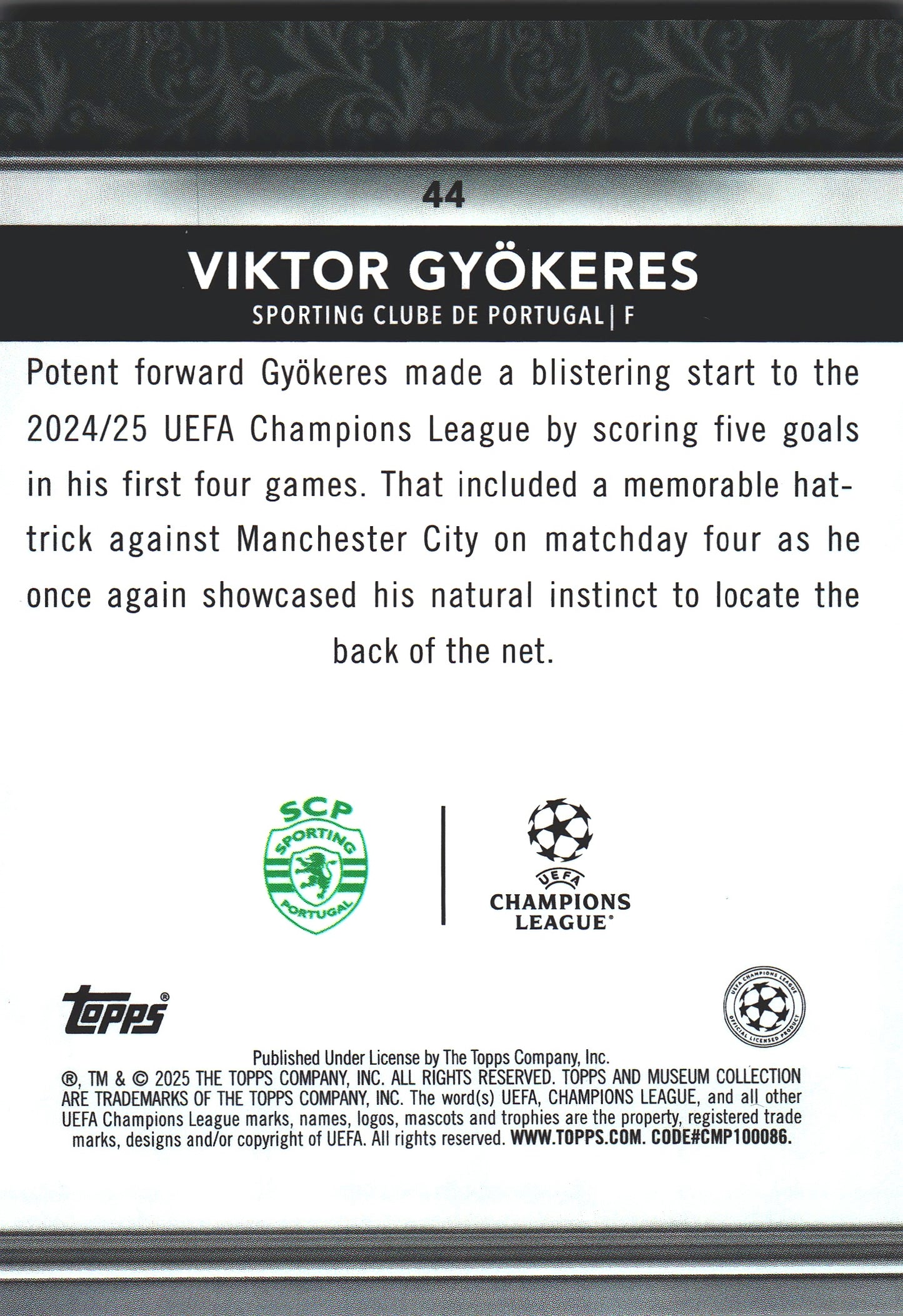 2024 Topps Museum Purple /99 Viktor Gyokeres #44 Sporting CP