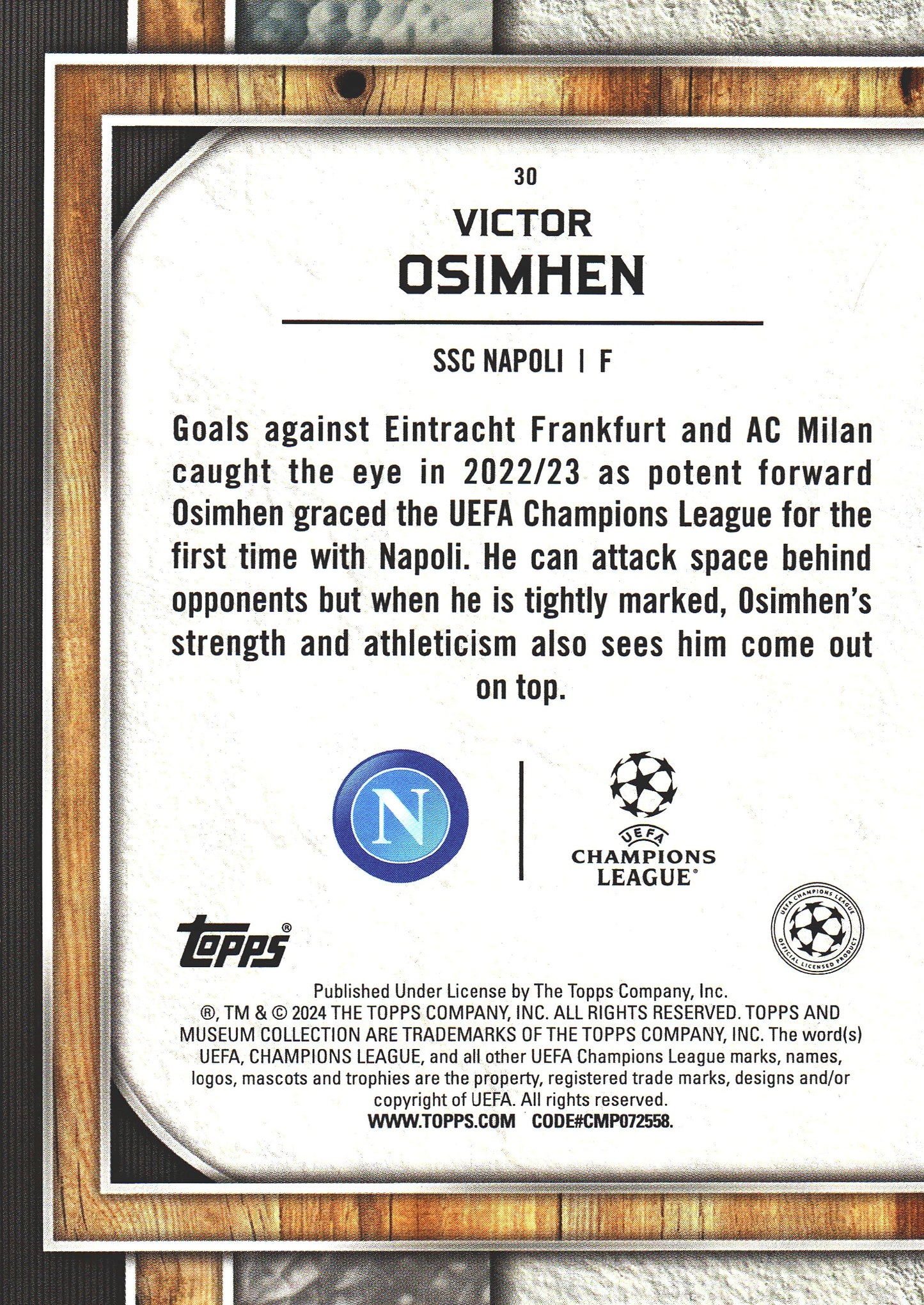 2023 Topps Museum Purple /99 Victor Osimhen #30 SSC Napoli