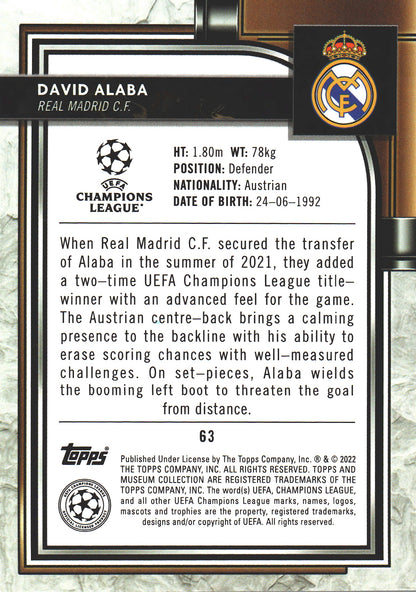 2021 Topps Museum David Alaba /75 #63 Real Madrid