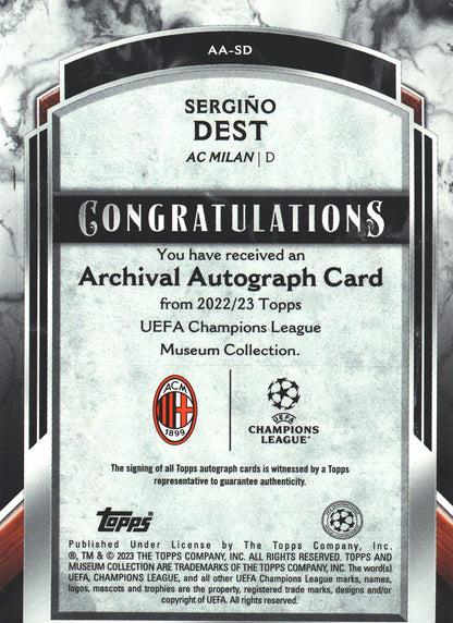 2022 Topps Museum Autograph /299 Sergino Dest #AA-SD AC Milan