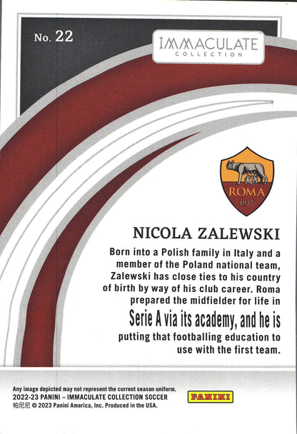 2022 Panini Immaculate Nicola Zalewski RC /75 #22 AS Roma