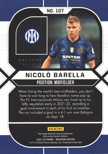 2021 Panini Obsidian Nicolo Barella /105 #107 Inter Milan