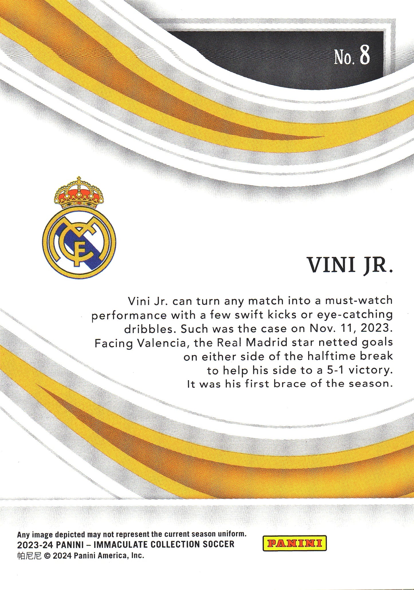 2023 Panini Immaculate SP image Vini Jr /49 #8 Real Madrid