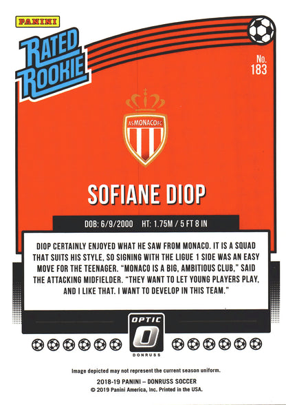 2018 Panini Donruss Optic Rated Rookie Sofiane Diop #183 AS Monaco