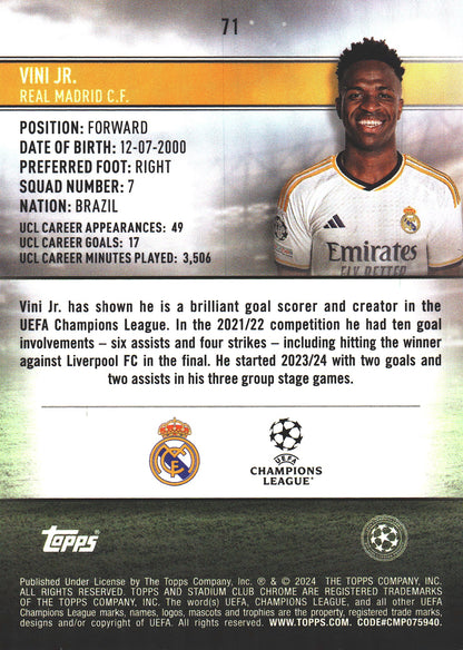 2024 Topps Chrome Stadium Club Gold /50 Vini Jr #71 Real Madrid