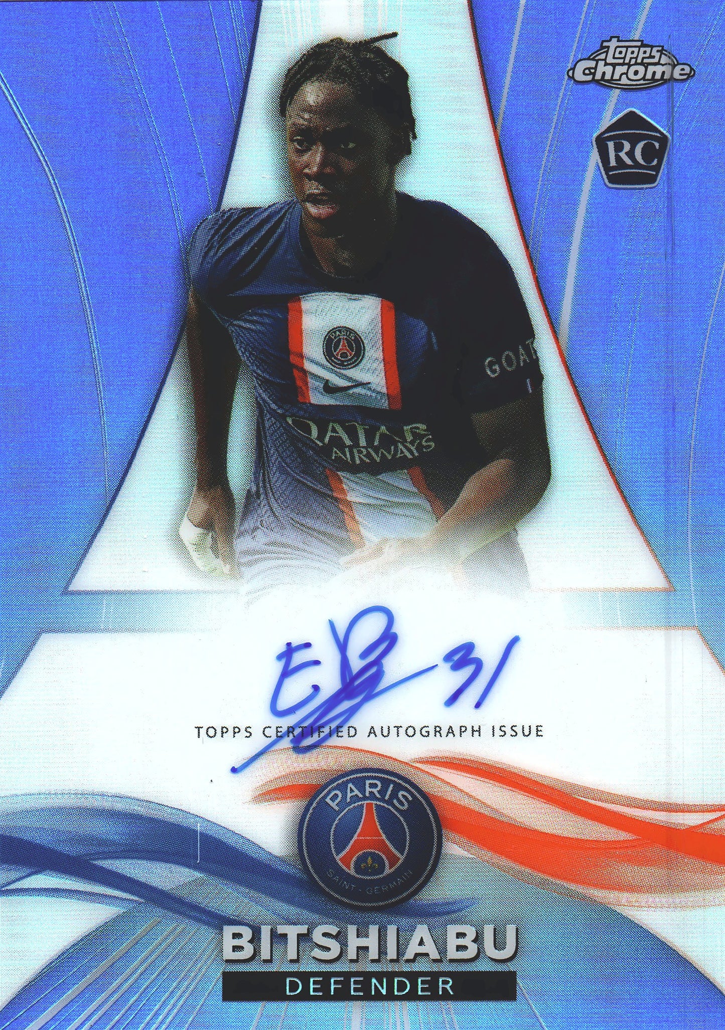 2022 Topps PSG Chrome Set Autograph /35 El Chadaille Bitshiabu RC #AU-CB Paris Saint-Germain