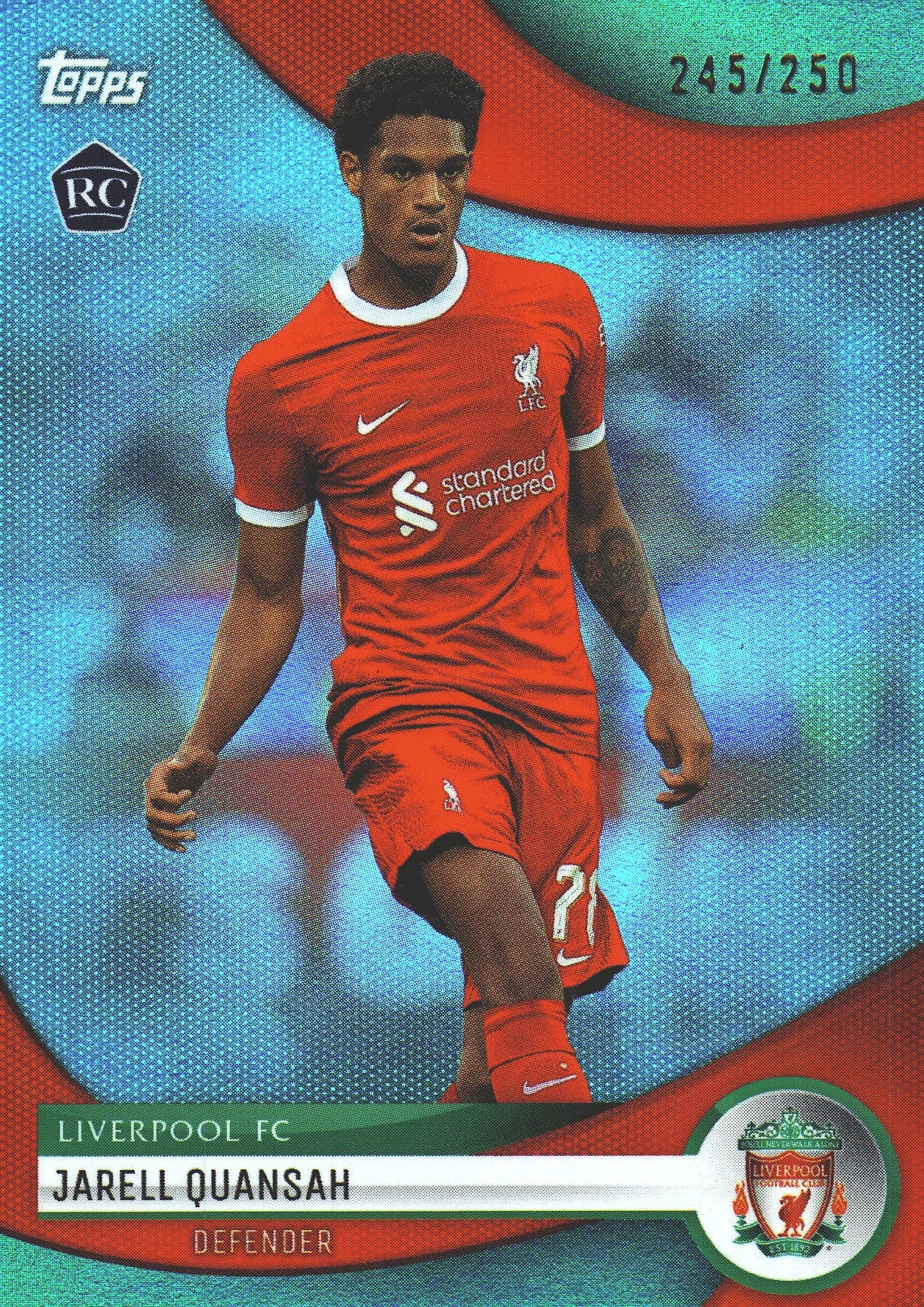 2022 Topps Liverpool Team Set Teal /250 Jarell Quansah RC #25 Liverpool