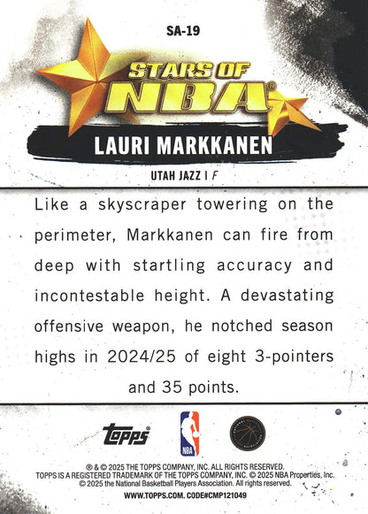 2025 Topps NBA Stars of NBA Lauri Markkanen #SA-19 Utah Jazz