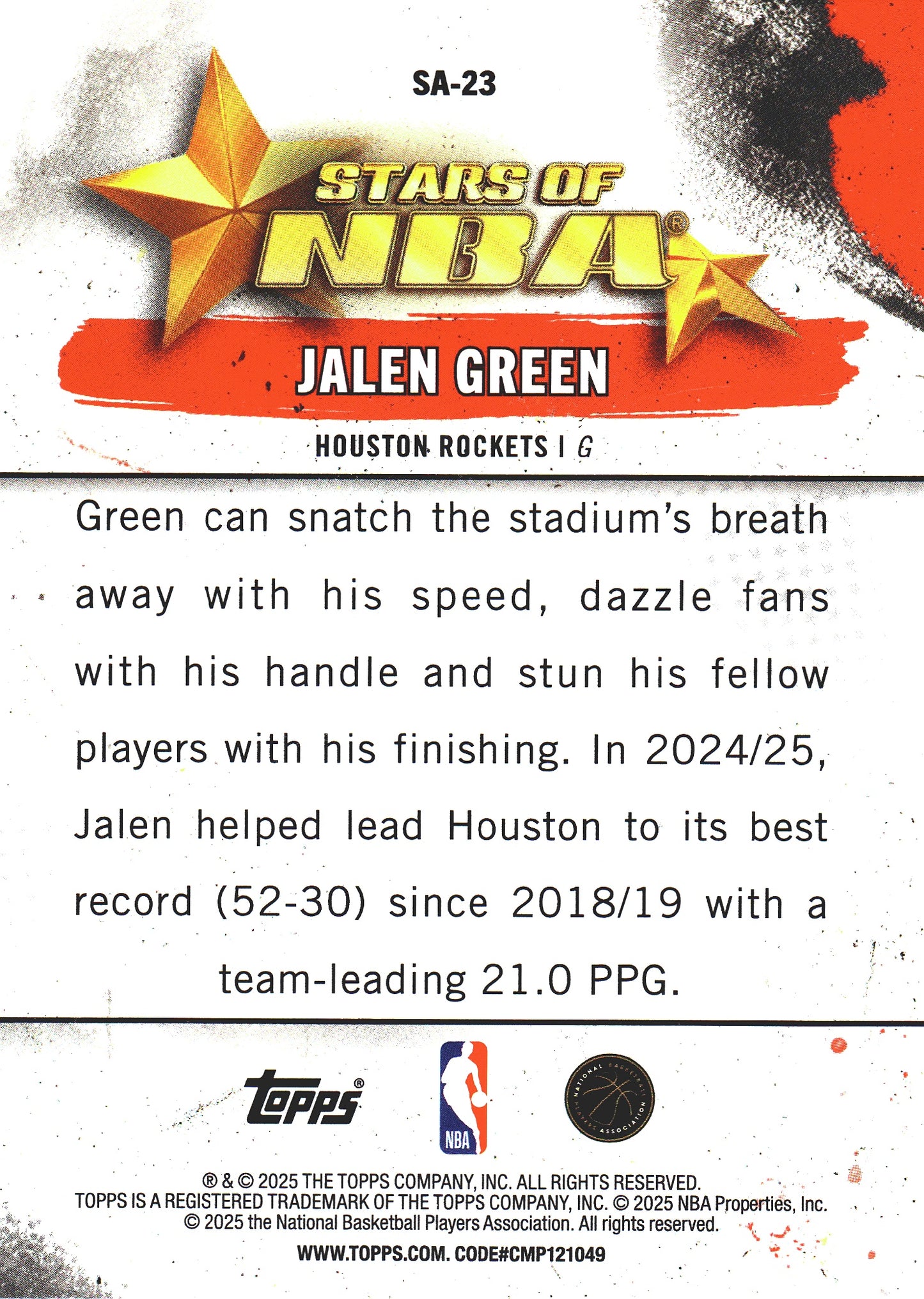 2025 Topps NBA Stars of NBA Jalen Green #SA-23 Houston Rockets