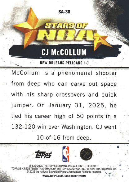 2025 Topps NBA Stars of NBA CJ McCollum #SA-30 New Orleans Pelicans