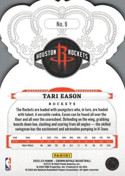 2022 Panini Crown Royale Tari Eason RC #9 Houston Rockets