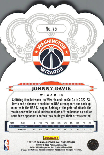2022 Panini Crown Royale Johnny Davis RC #75 Washington Wizards