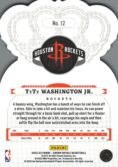 2022 Panini Crown Royale TyTy Washington Jr. RC #12 Houston Rockets