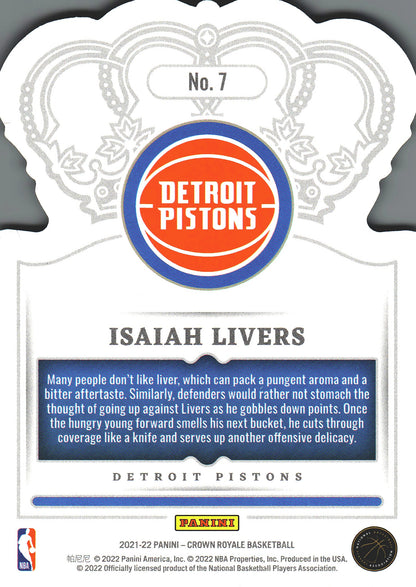 2021 Panini Crown Royale Isaiah Livers RC #7 Detroit Pistons