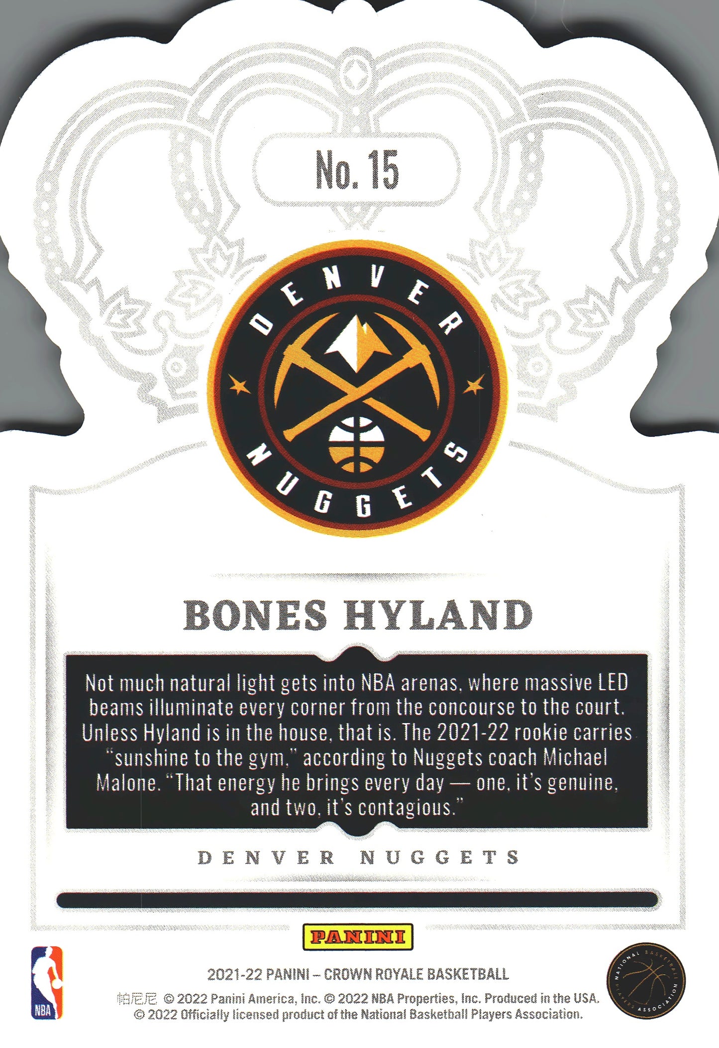 2021 Panini Crown Royale Bones Hyland RC #15 Denver Nuggets