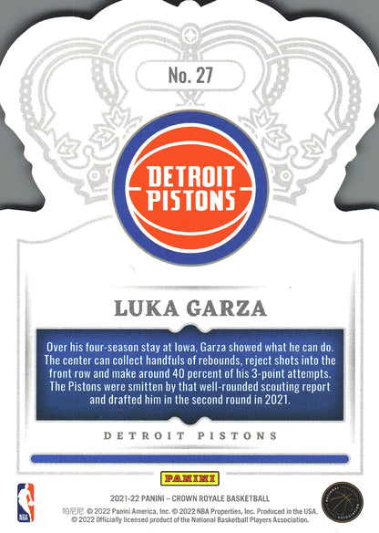 2021 Panini Crown Royale Luka Garza RC #27 Detroit Pistons