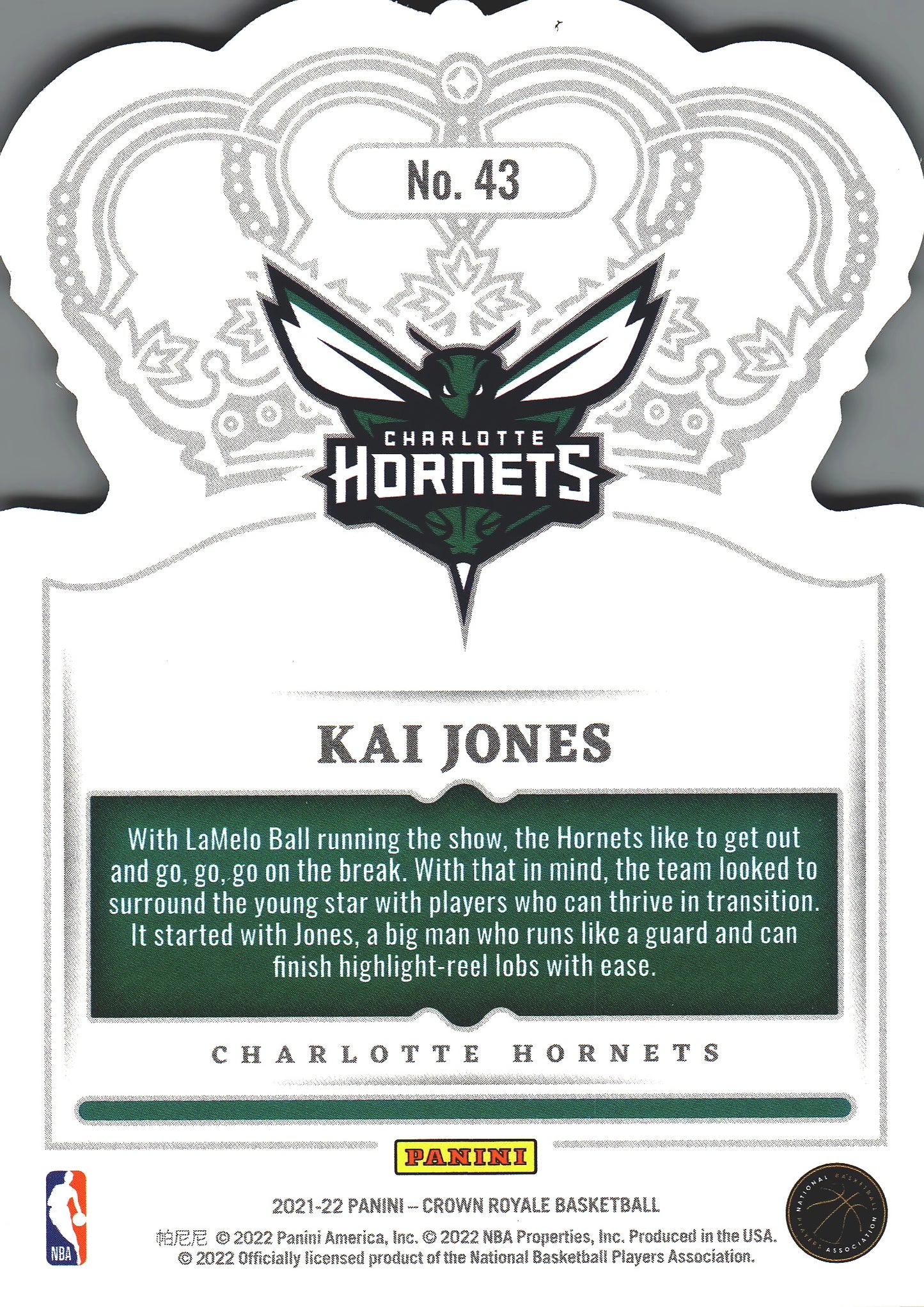 2021 Panini Crown Royale Kai Jones RC #43 Charlotte Hornets