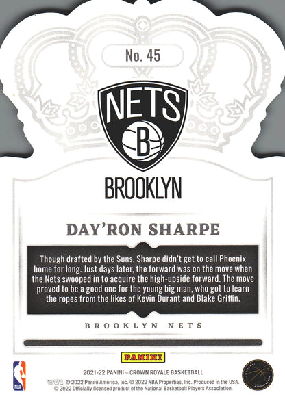 2021 Panini Crown Royale Day'Ron Sharpe RC #45 Brooklyn Nets