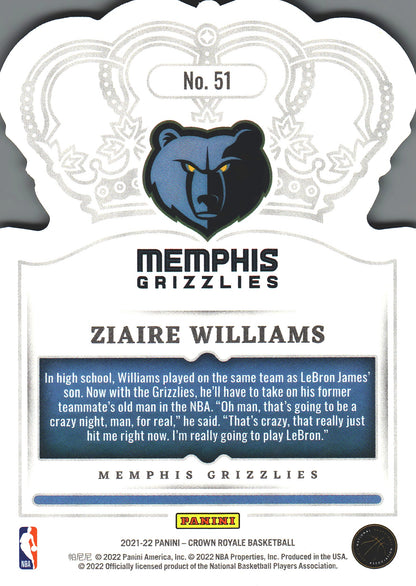 2021 Panini Crown Royale Ziaire Williams RC #51 Memphis Grizzlies