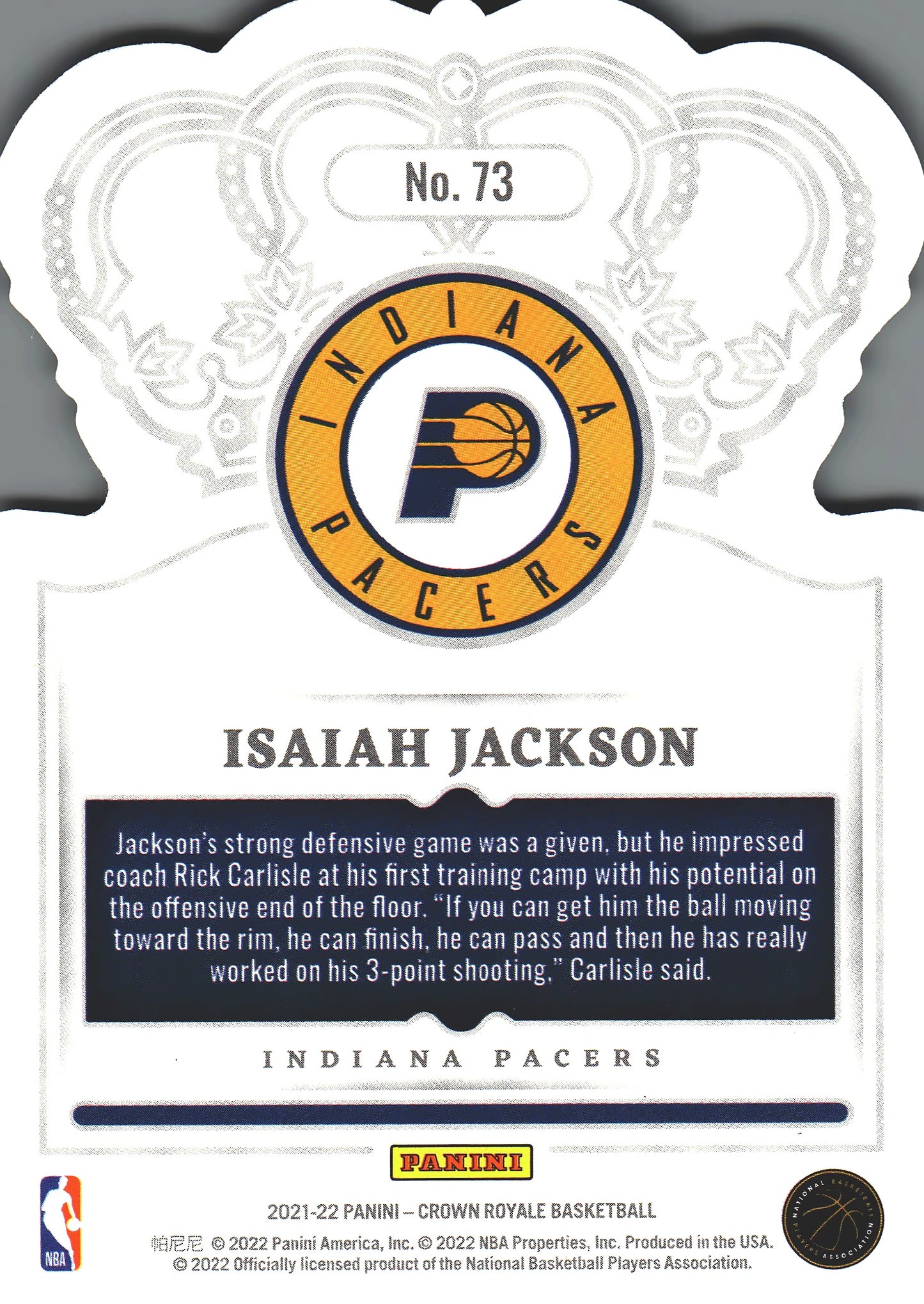 2021 Panini Crown Royale Isaiah Jackson RC #73 Indiana Pacers