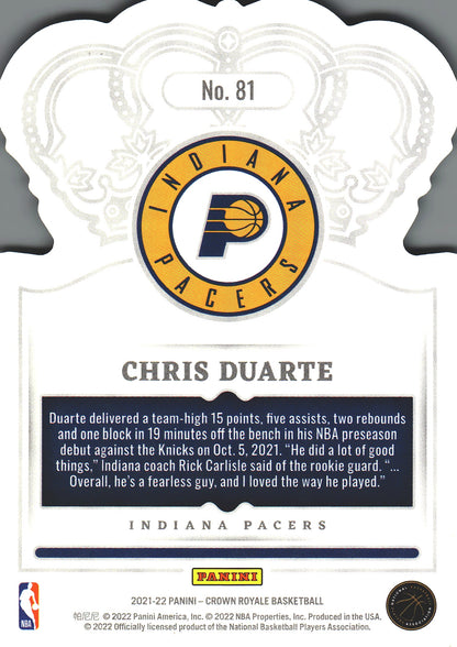 2021 Panini Crown Royale Chris Duarte RC #81 Indiana Pacers