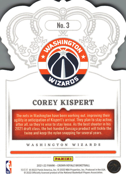 2021 Panini Crown Royale Corey Kispert RC #3 Washington Wizards