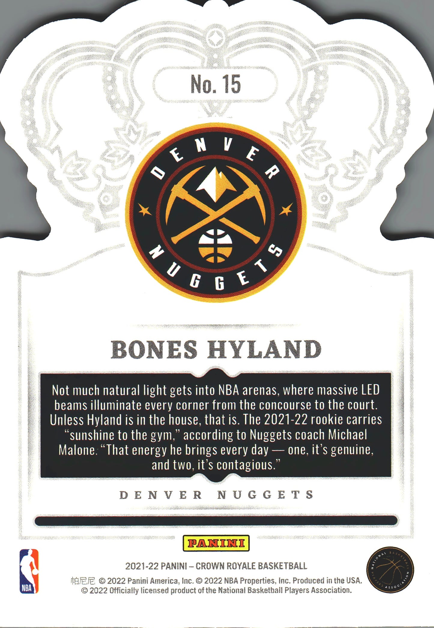 2021 Panini Crown Royale Crystal Bones Hyland RC #5 Denver Nuggets