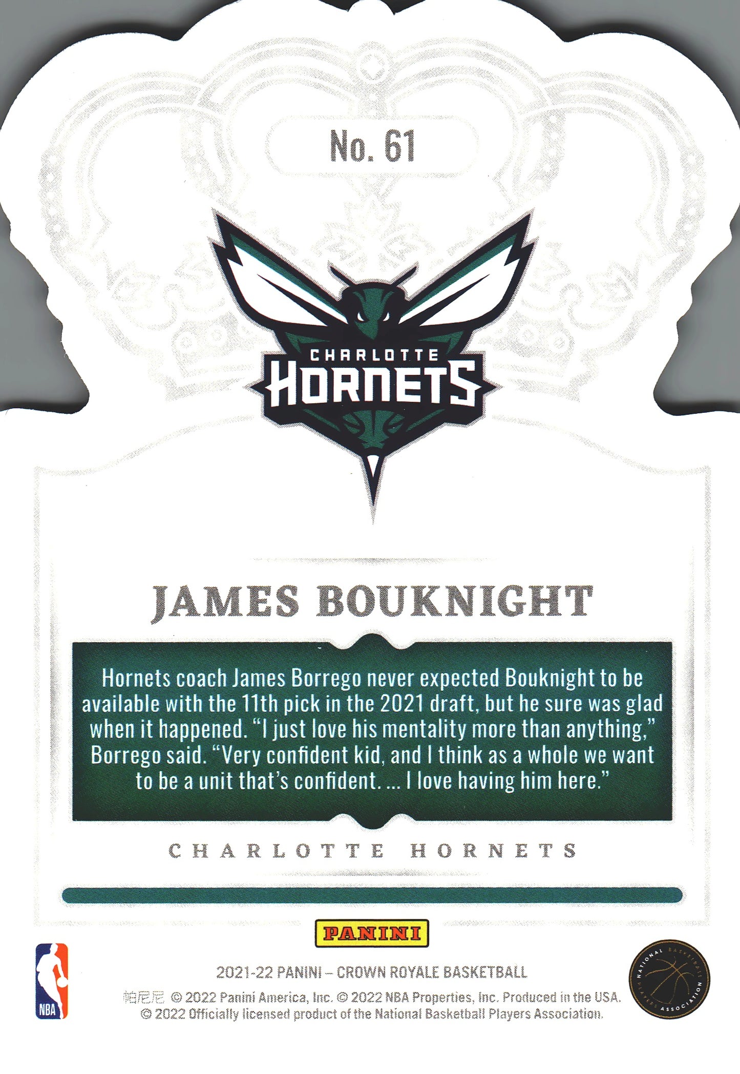 2021 Panini Crown Royale Crystal James Bouknight RC #61 Charlotte Hornets