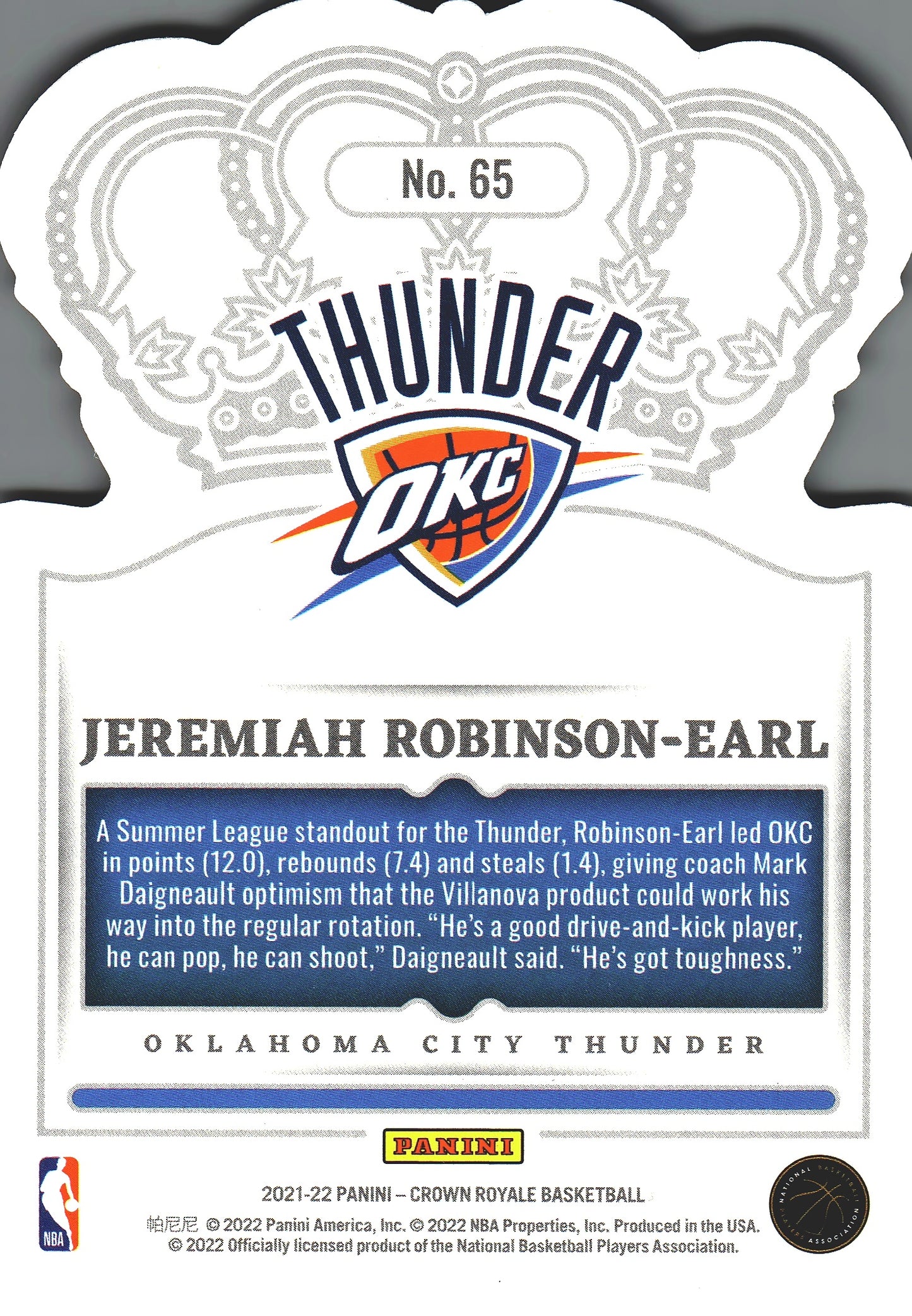 2021 Panini Crown Royale Crystal Jeremiah Robinson-Earl RC #65 Oklahoma City Thunder