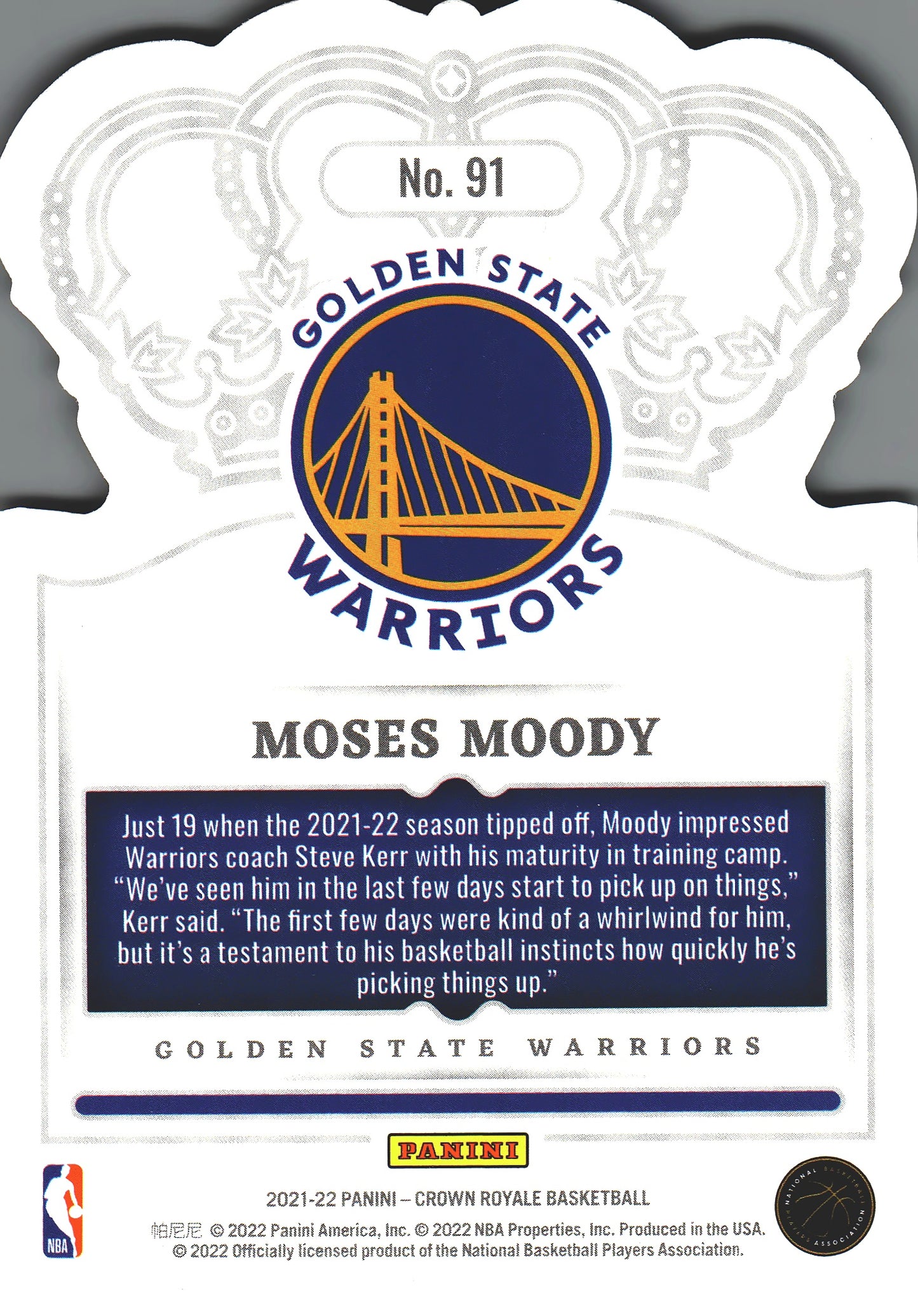 2021 Panini Crown Royale Crystal Moses Moody RC #91 Golden State Warriors