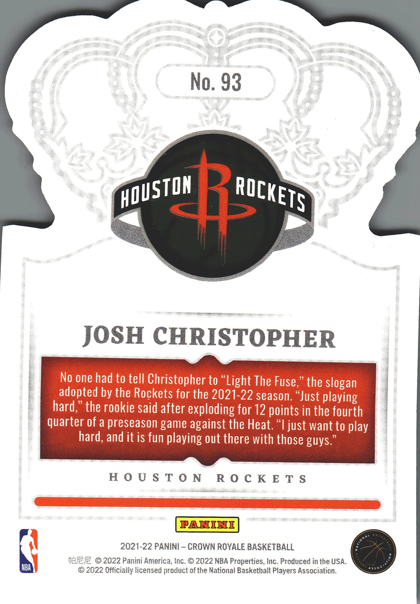 2021 Panini Crown Royale Crystal Josh Christopher RC #93 Houston Rockets