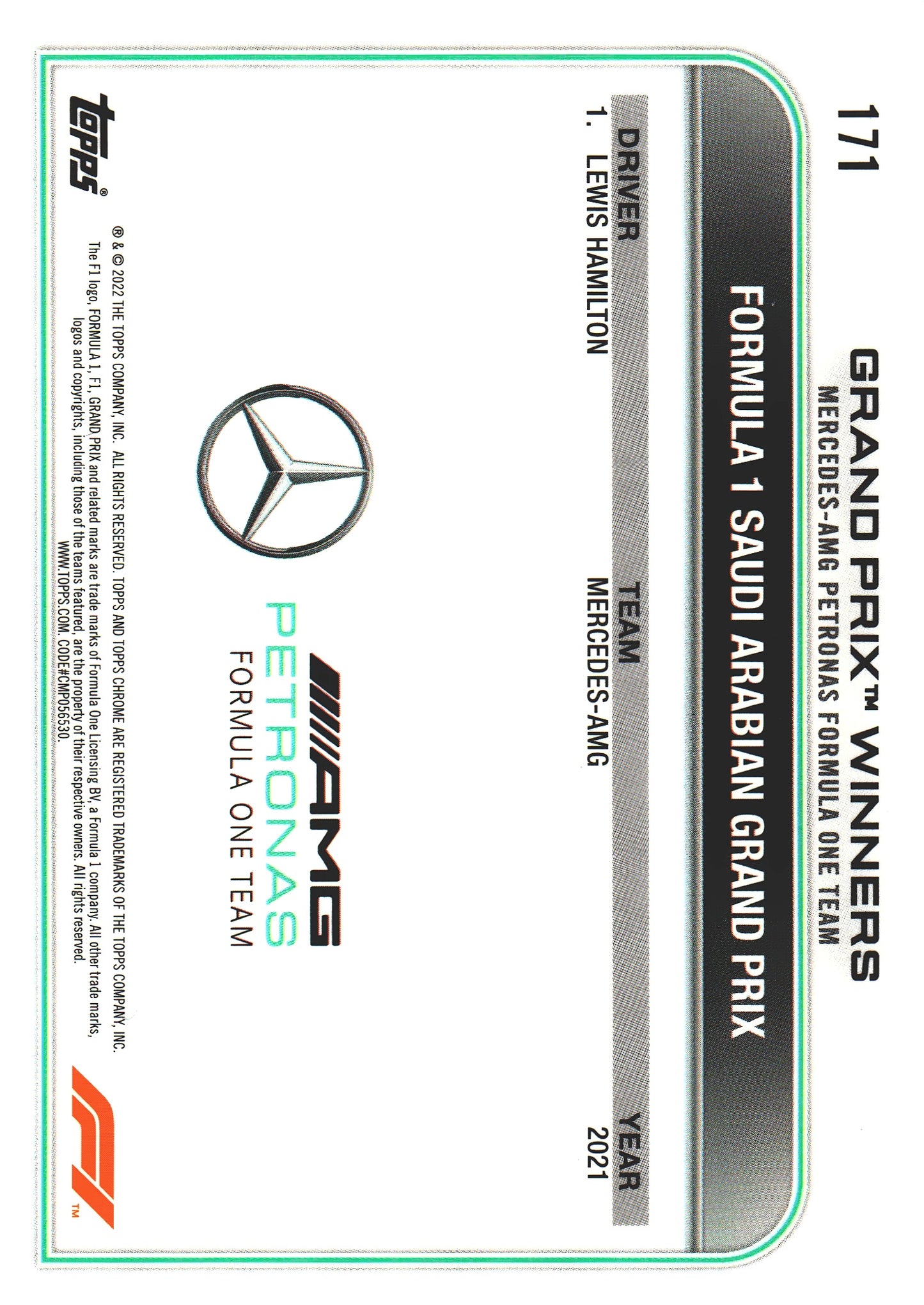 2022 Topps Chrome Sapphire Formula 1 Lewis Hamilton #171 Mercedes